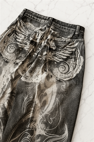 Siyah Yıkamalı Shadow Spine Yırtık Detaylı Gotik Y2K Unisex Baggy Pantolon