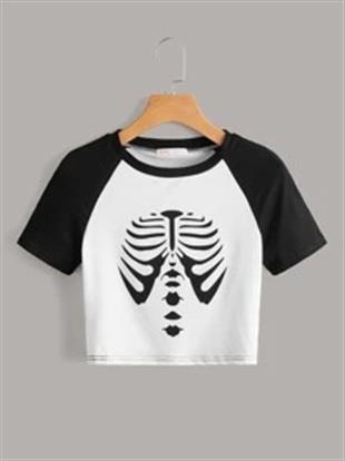 Skeleton Baskılı Crop Top
