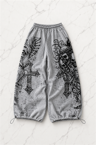 Skull Head Detaylı Baggy Unisex Eşofman Altı