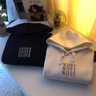 Sniper & Wifey Beyaz Siyah Oversize Sweatshirt 3 İplik 