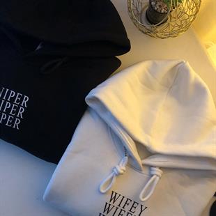 Sniper & Wifey Beyaz Siyah Oversize Sweatshirt 3 İplik 
