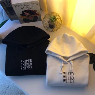 Sniper & Wifey Beyaz Siyah Oversize Sweatshirt 3 İplik 