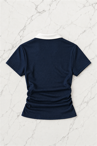 Solo Polo Yaka Lacivert Beyaz Yakalı Bluz
