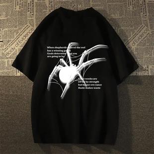 Spider Aesthetic Detail Oversize Unisex Siyah T-shirt