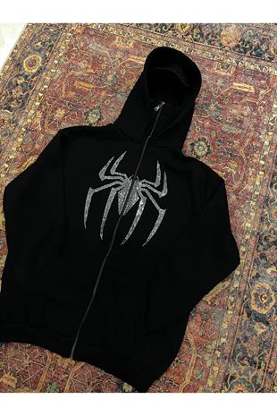 Spider Parıltılı Taş Detaylı Maskeli Hırka