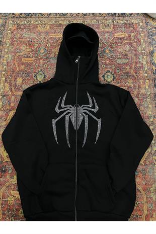 Spider Parıltılı Taş Detaylı Maskeli Hırka