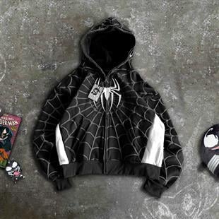 Spider Venom Kabartma Baskılı Full Zip Hırka ( 3 İplik )