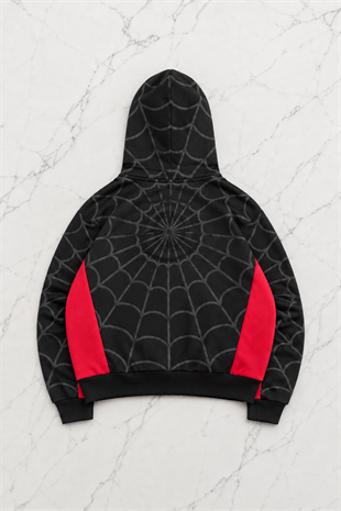 Spider Web Black Kabartma Baskılı Full Zip Hırka ( 3 İplik )