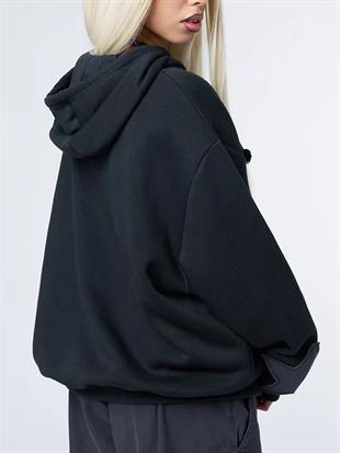 Star Detail Şardonlu Siyah Oversize Hırka