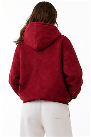 Star Washed Bordo Unisex Oversize Zip Hoodie