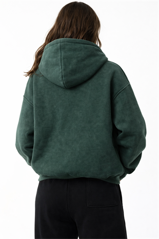 Star Washed Yeşil Unisex Oversize Zip Hoodie