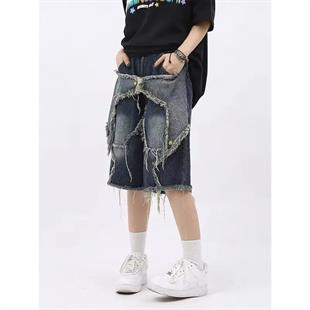 Stars Patch Detaylı Kot Pantolon Erkek Şort 