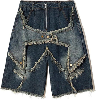 Stars Patch Detaylı Kot Pantolon Erkek Şort 