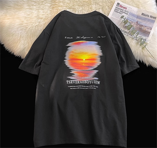 Sun Of Aesthetic Detaylı Oversize Unisex Siyah T-shirt