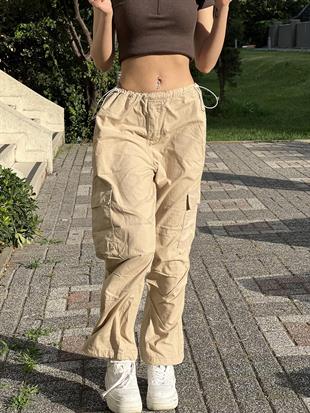 Tactical Kargo Cep Paraşüt Krem Tech Pant