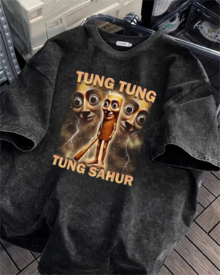 Tung Tung Tung Sahur Baskılı Yıkamalı Vintage Unisex Oversize T-Shirt