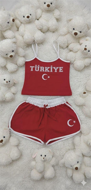 Türkiye Temalı Askılı Bluz Şort Takım