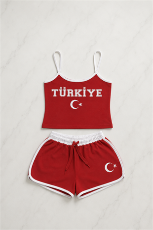 Türkiye Temalı Askılı Bluz Şort Takım