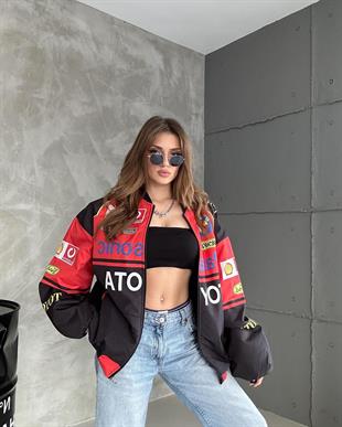 Unisex Oversize Toyota Baskılı Yarışçı Bomber Ceket