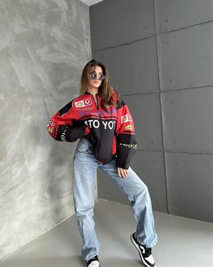 Unisex Oversize Toyota Baskılı Yarışçı Bomber Ceket