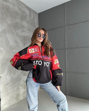 Unisex Oversize Toyota Baskılı Yarışçı Bomber Ceket