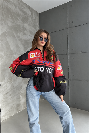 Unisex Oversize Toyota Baskılı Yarışçı Bomber Ceket