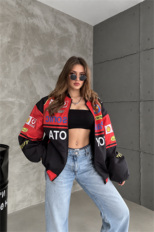 Unisex Oversize Toyota Baskılı Yarışçı Bomber Ceket