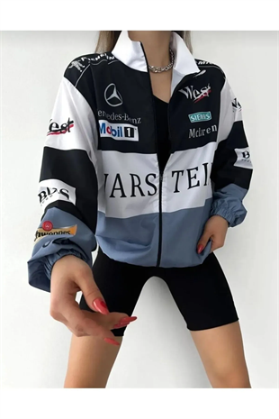 Unisex Oversize Warsteiner Baskılı Yarışçı Bomber Ceket