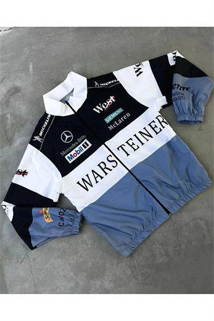 Unisex Oversize Warsteiner Baskılı Yarışçı Bomber Ceket