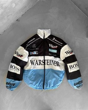 Unisex Oversize Warsteiner Baskılı Yarışçı Bomber Ceket