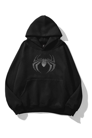 Unisex Spiderman Taş Baskılı Sweatshirt Siyah