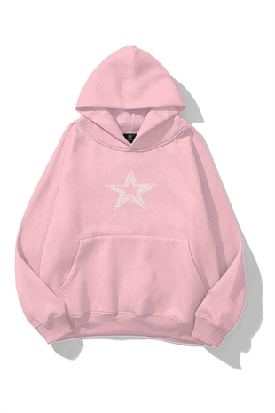 Unisex Star Stroke Taş Baskılı Sweatshirt Pembe
