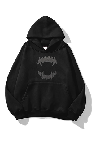 Unisex Teeth Taş Baskılı Sweatshirt Siyah