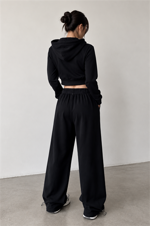 Urban Siyah Crop Hoodie Eşofman Takımı