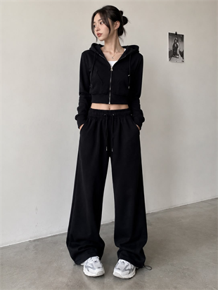 Urban Siyah Crop Hoodie Eşofman Takımı