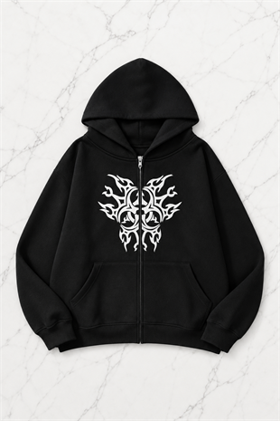 Virüs Crysis Siyah Kapüşonlu Oversize Unisex Hırka