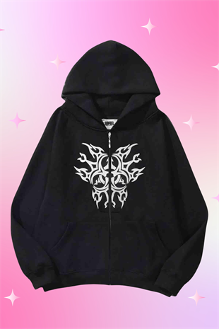 Virüs Crysis Siyah Kapüşonlu Oversize Unisex Hırka