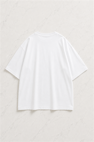 Was Emd Detaylı Oversize Unisex Beyaz T-shirt