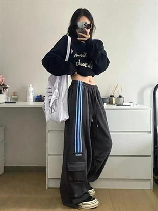 Gri Baggy Line Detail Unisex Eşofman Altı