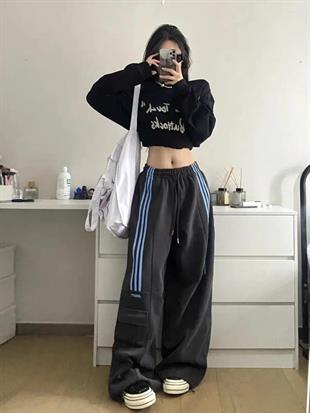 Gri Baggy Line Detail Unisex Eşofman Altı