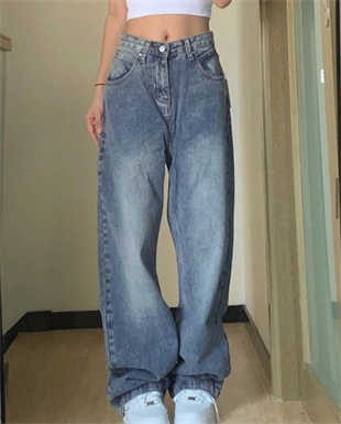 Y2k Mavi Yıkamalı Baggy Jean Bol Paça Pantolon