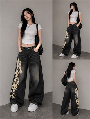 Y2K Balık İskeleti Baggy Unisex Jean Pantolon