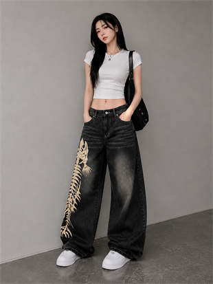 Y2K Balık İskeleti Baggy Unisex Jean Pantolon