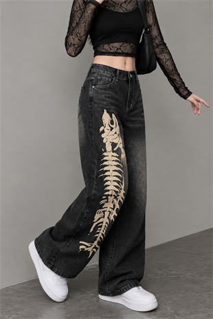 Y2K Balık İskeleti Baggy Unisex Jean Pantolon