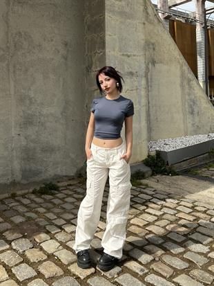 Y2k Cargo Pocket Baggy White Pants