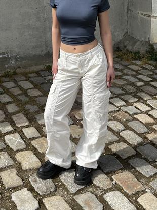 Y2k Cargo Pocket Baggy White Pants