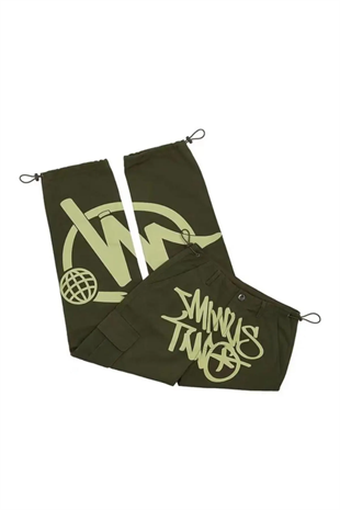 Y2K Haki Minus Two Kargo Cepli Lastikli Unisex Pantolon
