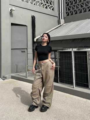 Y2k Live Baggy Bej Pantolon