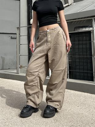 Y2k Live Baggy Bej Pantolon