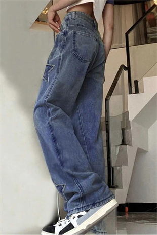 Y2k Mavi Y2k Stars Patch Detay Jeans 